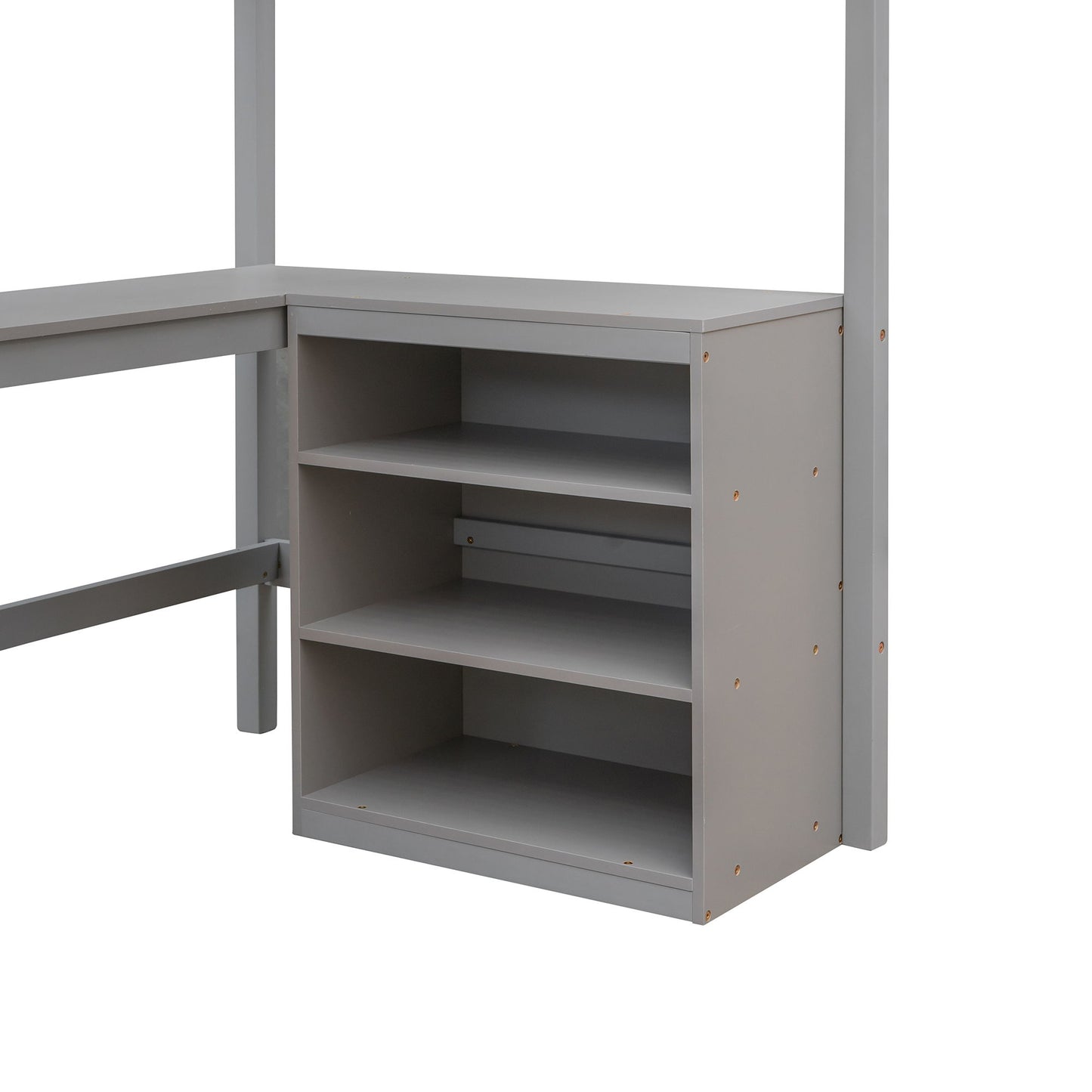 Twin Size Loft Bed With Shelves With Desk - Gray