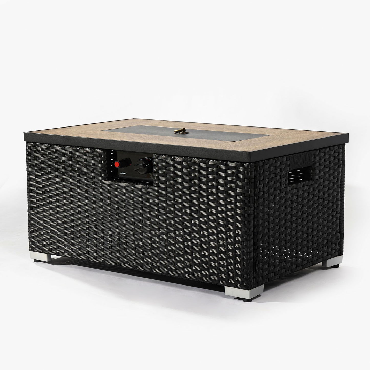 32" Propane Gas Fire Pit Table With Propane Tank Cover, 50000 Btu Rectangular Steel Fire Pit With Beautiful Wicker Base For Outside Garden - Dark Gray