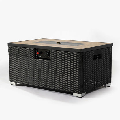 32" Propane Gas Fire Pit Table With Propane Tank Cover, 50000 Btu Rectangular Steel Fire Pit With Beautiful Wicker Base For Outside Garden - Dark Gray