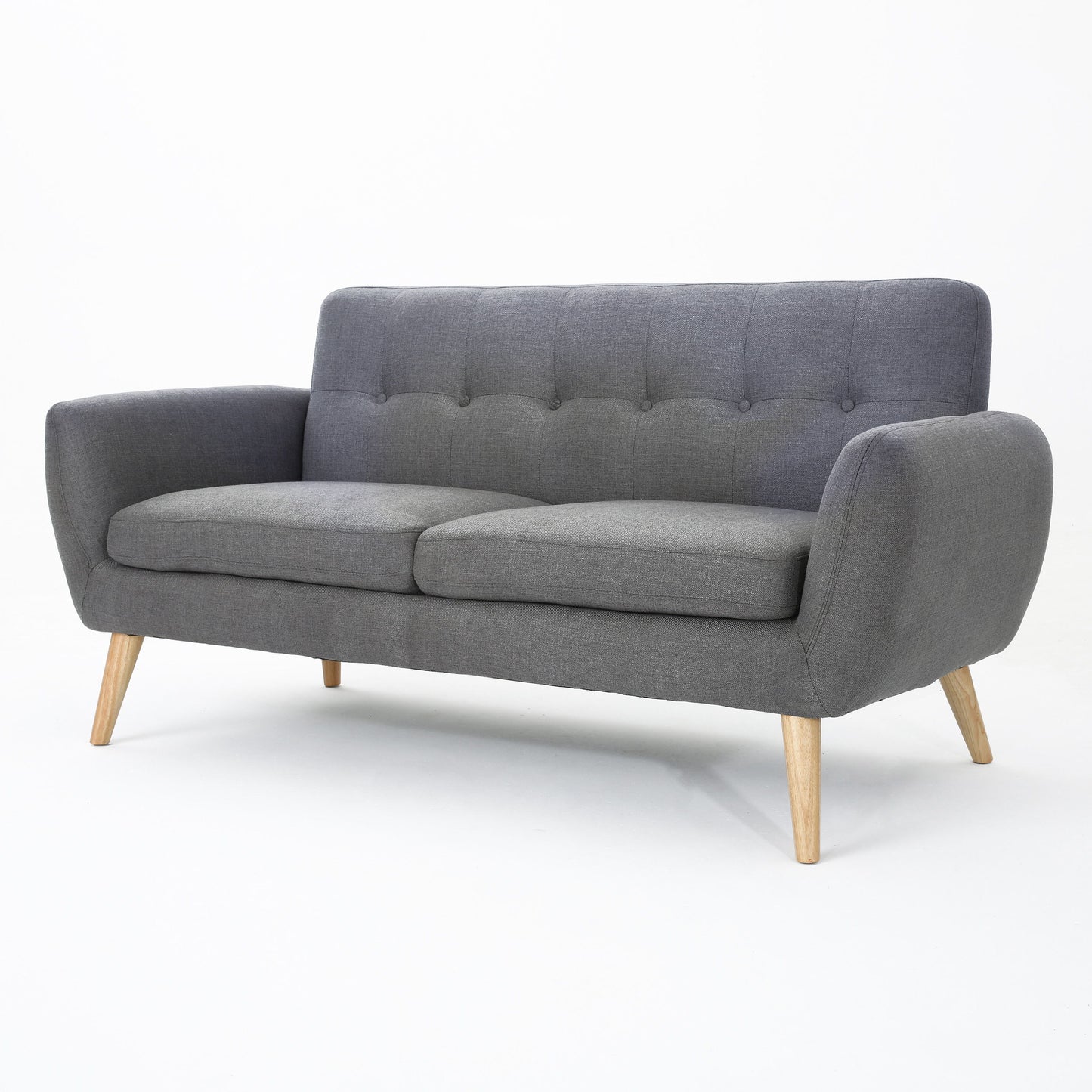 Mid Century Modern Loveseat Sofa With Button Tufted Backrest - Dark Gray