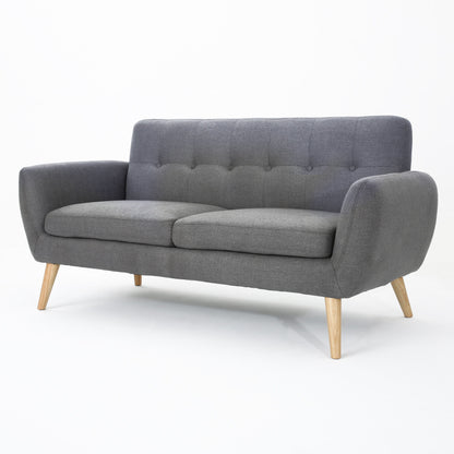 Mid Century Modern Loveseat Sofa With Button Tufted Backrest - Dark Gray