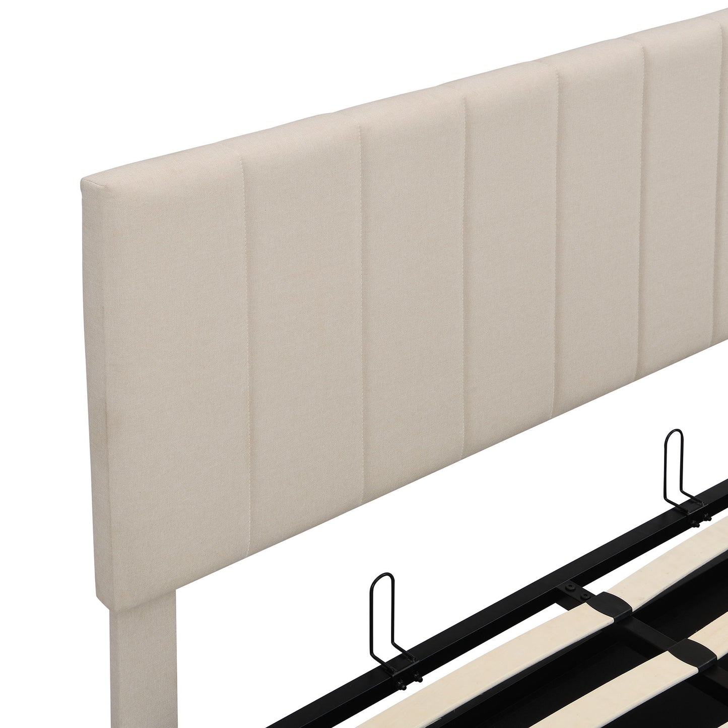 Full Size Upholstered Platform Bed With A Hydraulic Storage System - Beige