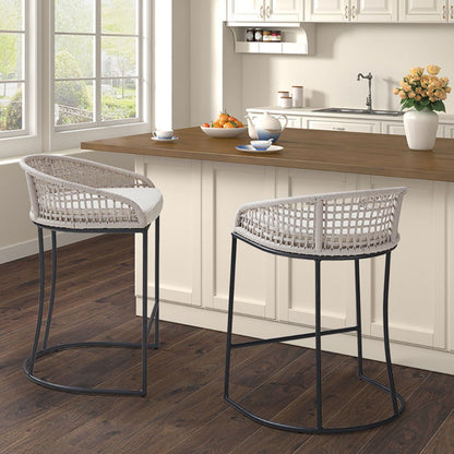 Woven Counter Stool With Upholstered Seat - Natural