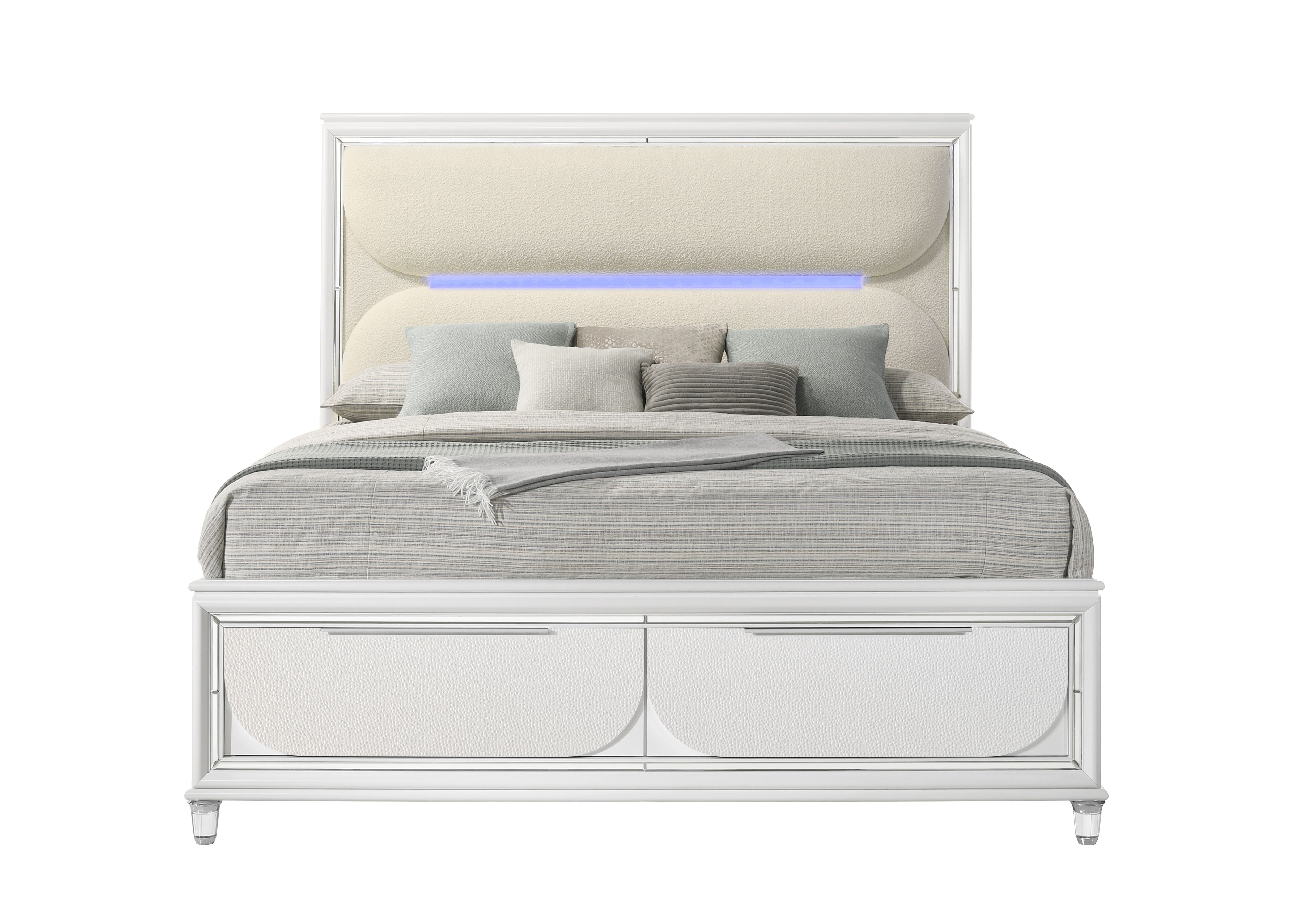 Tarian - Eastern King Boucle With LED & Storage - White
