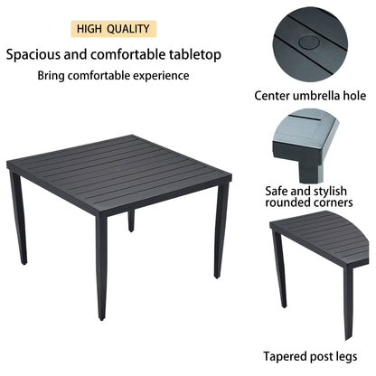 5 Piece Outdoor Patio Modern Dining Set, 4 Dining Chairs Sunbrella Fabric And Square Dining Table With Umbrella Hole - Ember Black