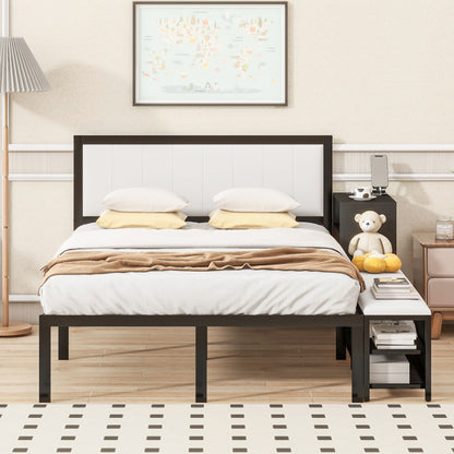 Full Size Platform Bed With 2 Tier Storage Shelves, Storage Cabinet - Black