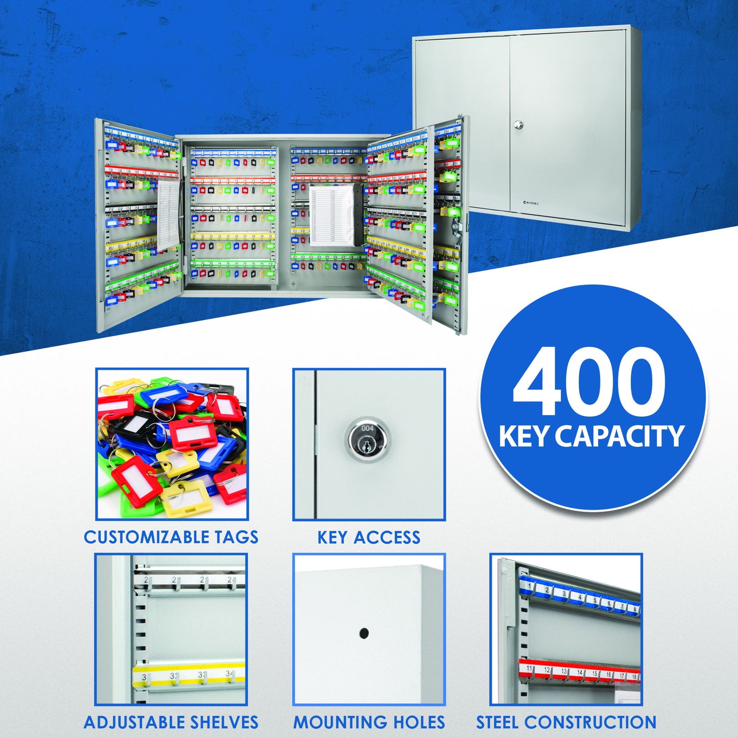 400 Key Adjustable Key Cabinet With Key Lock - Gray