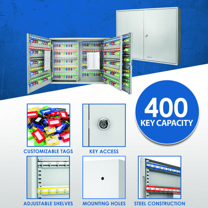 400 Key Adjustable Key Cabinet With Key Lock - Gray