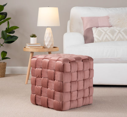 Square Braided Ottoman - Blush Pink