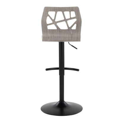 Folia - Contemporary Adjustable Barstool With Swivel With Rounded T Footrest (Set of 2) - Black / Light Gray