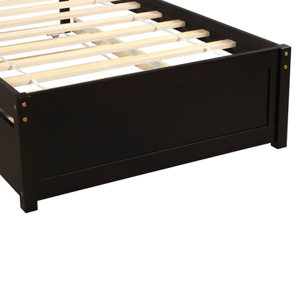 Twin Size Platform Bed Frame With Trundle - Espresso