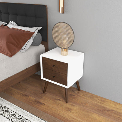 Caroline - Mid-Century Modern Style White Night Stand 2 Drawer - Dark Brown / White
