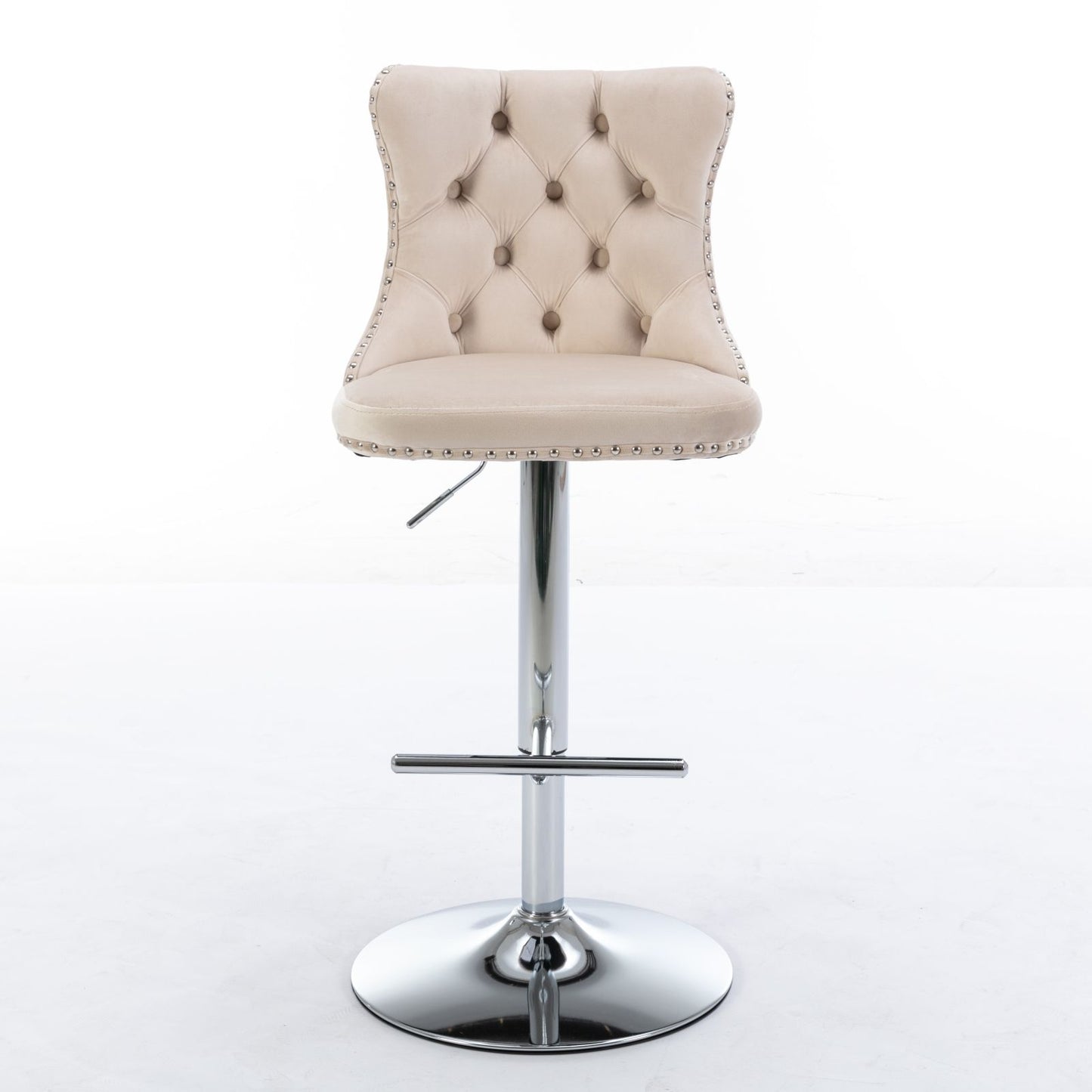 Swivel Velvet Barstools Adjusatble Seat Height From 25-33", Modern Upholstered Chrome Base Bar Stools With Backs Comfortable Tufted For Home Pub And Kitchen Island (Set of 2) - Beige