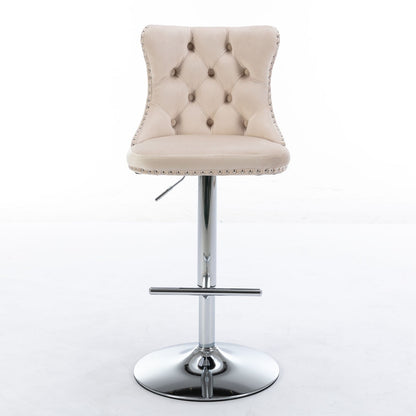Swivel Velvet Barstools Adjusatble Seat Height From 25-33", Modern Upholstered Chrome Base Bar Stools With Backs Comfortable Tufted For Home Pub And Kitchen Island (Set of 2) - Beige