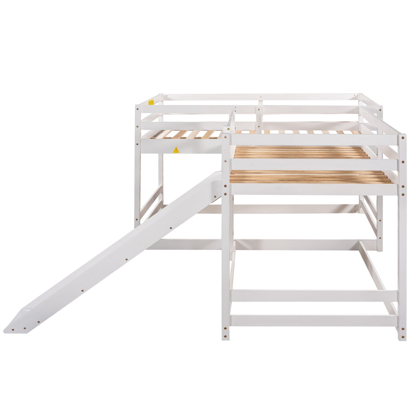 Full And Twin Size L-Shaped Bunk Bed With Slide And Short Ladder - White