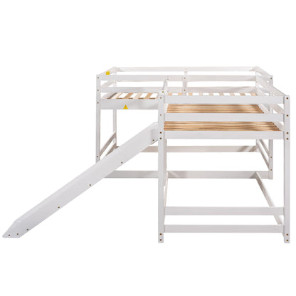 Full And Twin Size L-Shaped Bunk Bed With Slide And Short Ladder - White