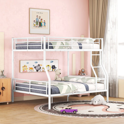 Full Long Over Queen Metal Bunk Bed - White