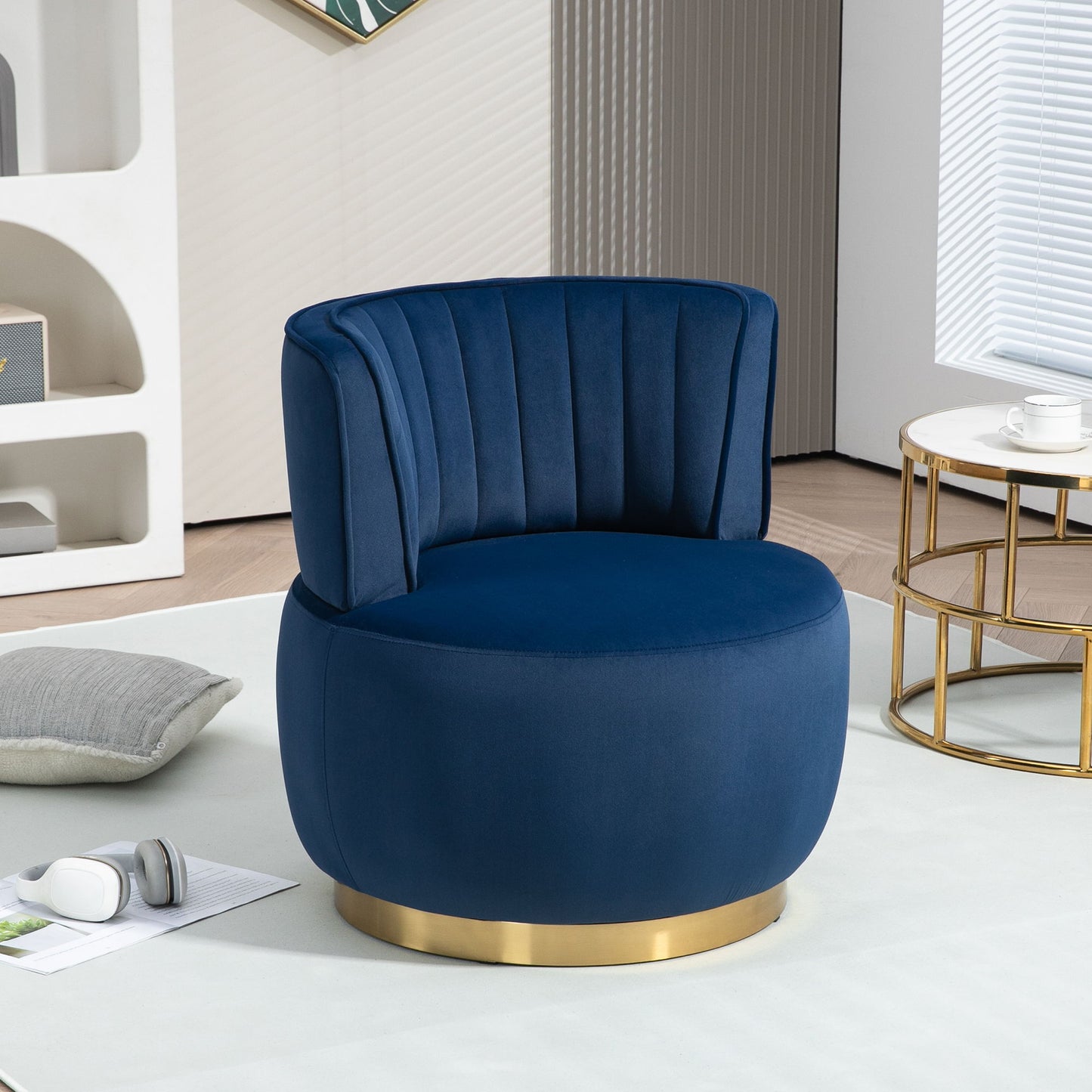 Coolmore - Swivel Barrel Chair, 360 Degree Swivel Accent Sofa Chair With Soft Velvet - Navy
