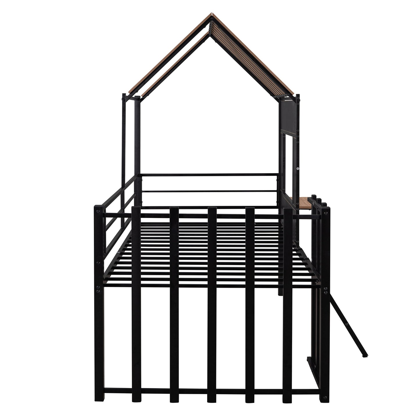 Twin Size Loft Bed With Roof, Window, Guardrail, Ladder - Black