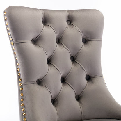 Nikki - Modern, High-End Tufted Solid Wood Contemporary Velvet Upholstered Dining Chair With Golden Stainless Steel Plating Legs, Nailhead Trim (Set of 2) - Gray / Gold