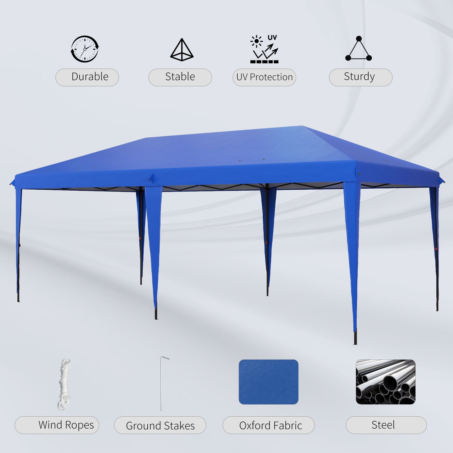 Outsunny - 10' x 19.2' Pop Up Canopy Tent, Heavy Duty Tent For Parties, Outdoor Instant Gazebo Sun Shade Shelter With Carry Bag For Catering, Events, Wedding, Backyard Bbq - Blue