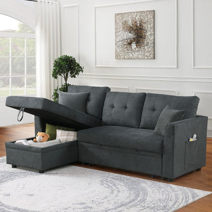 Sectional Sofa Bed L Shaped Sofa Couch Bed With USB Port, Reversible Sofa Couch Sleeper With Pull Out Bed, Chaise With Storage, Pull Out Couch For Living Room - Gray