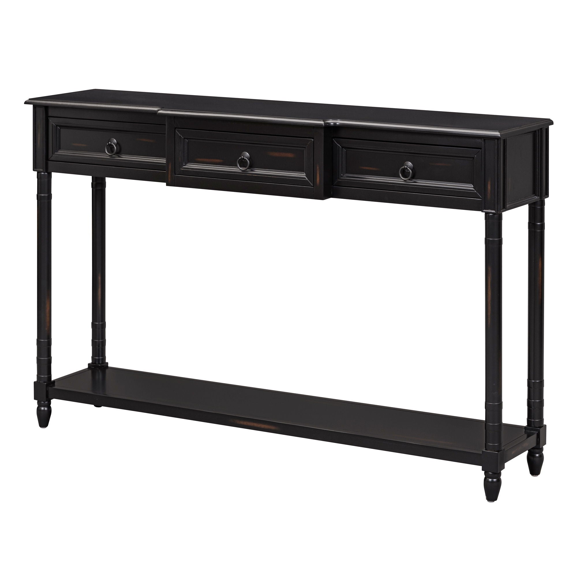 Console Table Sofa Table With Drawers For Entryway With Projecting Drawers And Long Shelf - Espresso