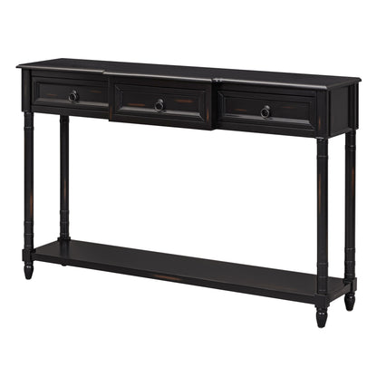 Console Table Sofa Table With Drawers For Entryway With Projecting Drawers And Long Shelf - Espresso