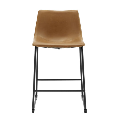 Industrial Faux Leather Counter Stools (Set of 2) - Whiskey Brown