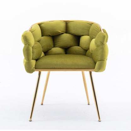 Luxury Modern Simple Leisure Velvet Single Sofa Chair Bedroom Lazy Person Household Dresser Stool Manicure Table Back Chair - Olive Green