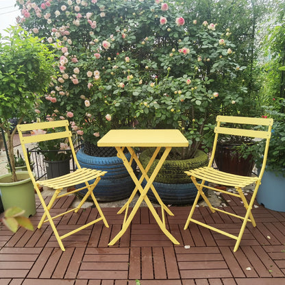3 Piece Patio Bistro Set Of Foldable Square Table And Chairs - Yellow
