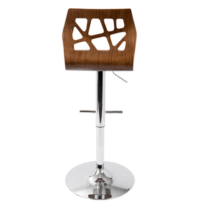 Folia - Mid-Century Modern Adjustable Barstool With Swivel With Straight T Footrest (Set of 3) - Chrome / Walnut / Cream