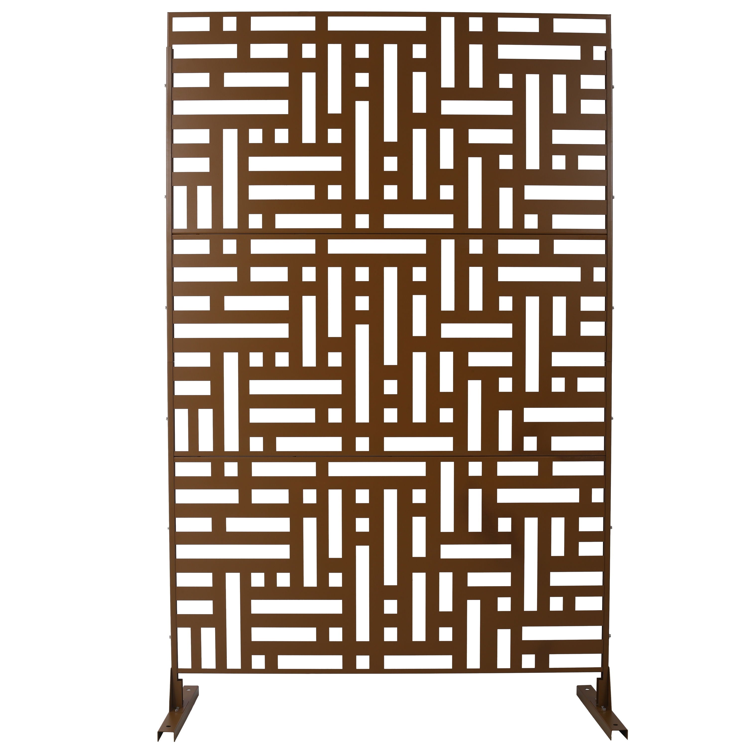 Outdoor & Indoor Privacy Screen Metal Privacy Screen, Freestanding Decorative Privacy Screen - Brown