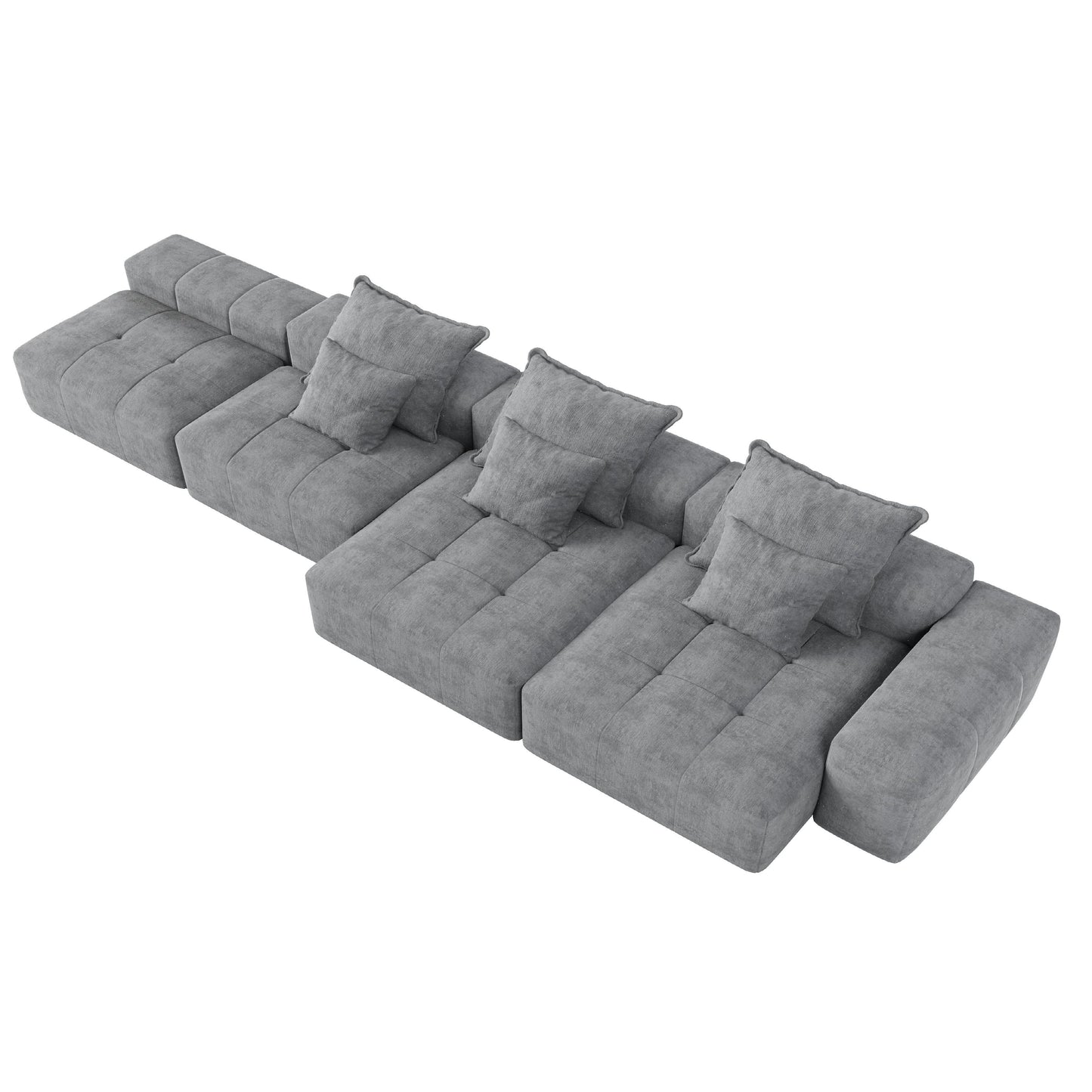 Modern Oversized Modular Sectional Sofa, Sparkling Fabric Soft Cushion Sofa With 6 Pillows, 6 Pieces Diy Combination Tufted Sofa, No Assembly Required - Gray