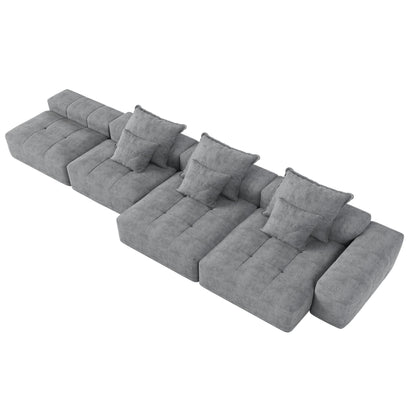 Modern Oversized Modular Sectional Sofa, Sparkling Fabric Soft Cushion Sofa With 6 Pillows, 6 Pieces Diy Combination Tufted Sofa, No Assembly Required - Gray