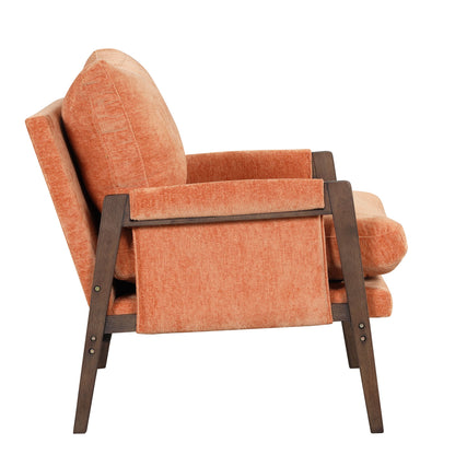 Mid-Century Modern Velvet Accent Chair, Leisure Chair With Solid Wood And Thick Seat Cushion For Living Room, Bedroom, Studio - Orange