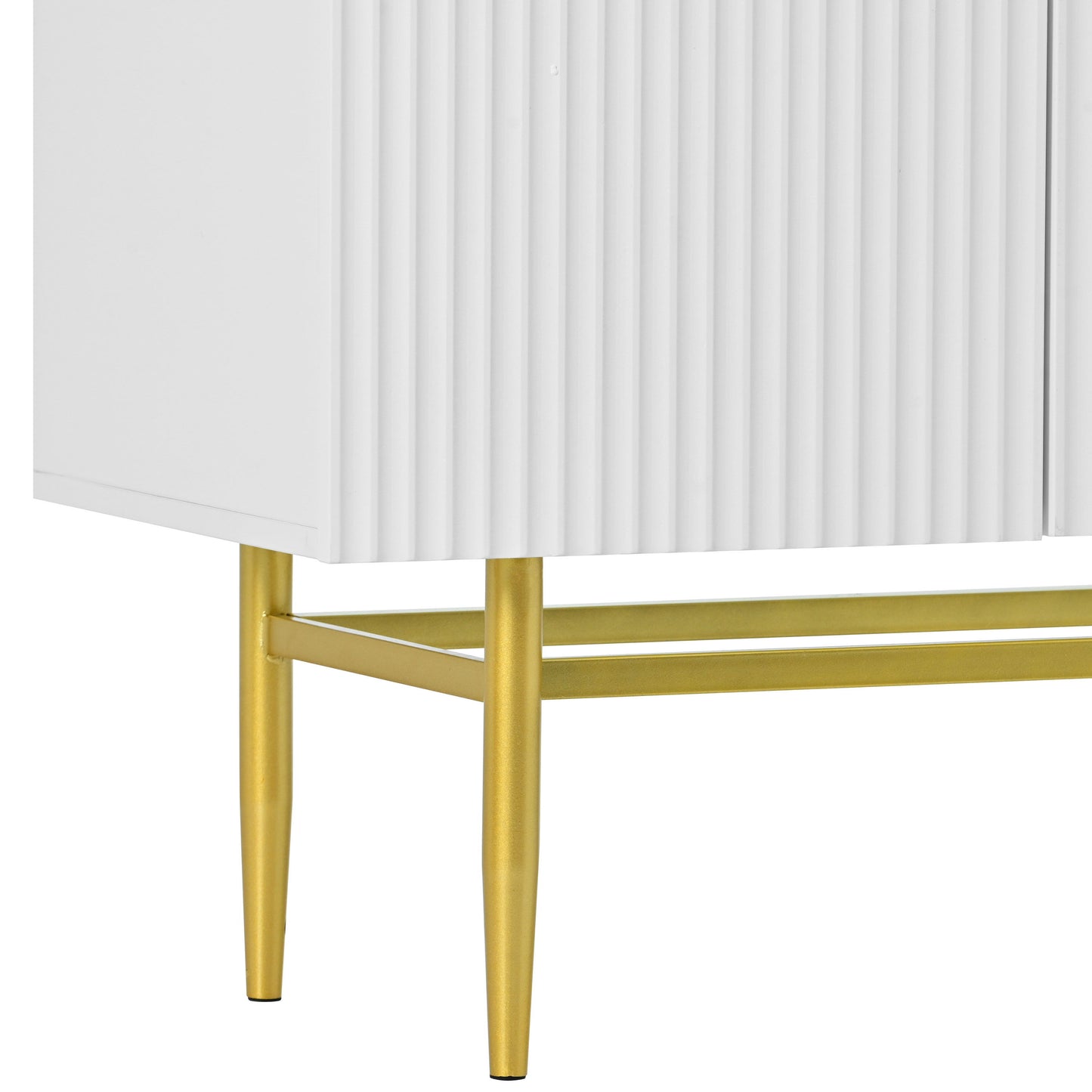 Modern Elegant 4 Door Sideboard Gold Metal Handle Buffet Cabinet For Dining Room, Living Room, Bedroom, Hallway - White