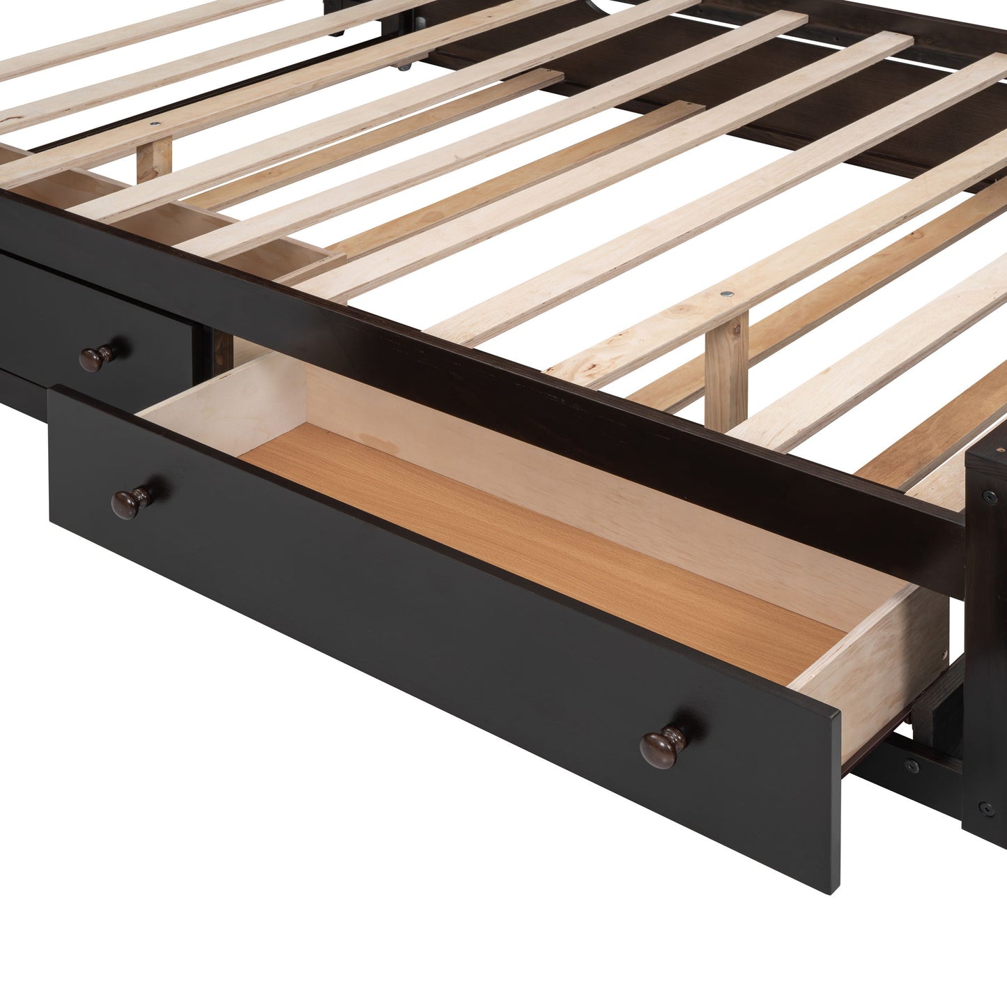 Full Size Bed With All In One Cabinet, Shelf And Sockets, Twin Size Trundle - Espresso