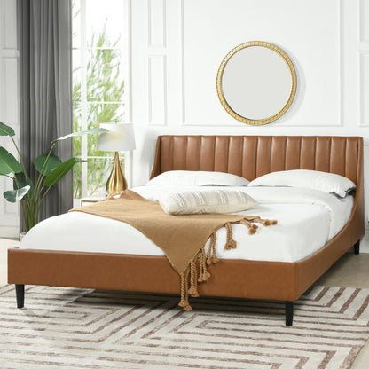 Aspen - King Vertical Tufted Headboard Platform Bed Set - Caramel Tan Brown