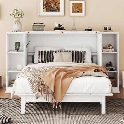 Full Size Murphy Bed With Shelves, Drawers And USB Ports - White