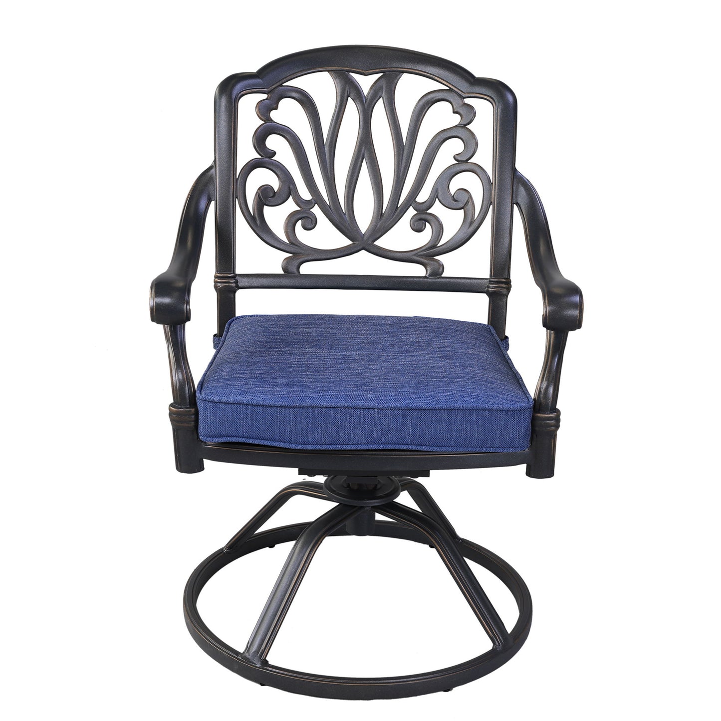 Square 8 Person 64" Long Aluminum Dining Set With Cushions With Swivel And Rocking Chairs - Gray / Navy
