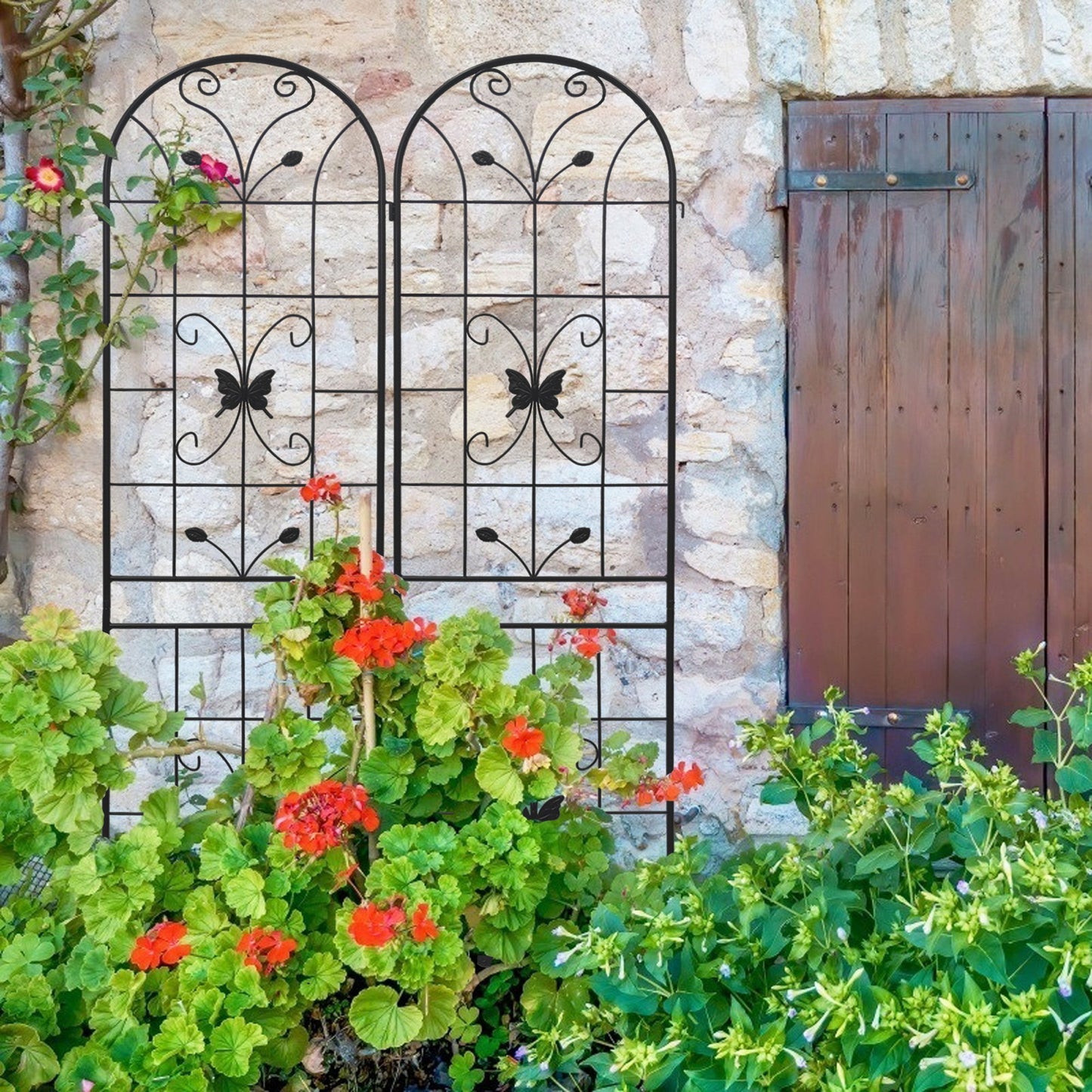 2 Pack Garden Metal Trellis Rustproof Trellis For Climbing Plants Outdoor Flower Support - Black