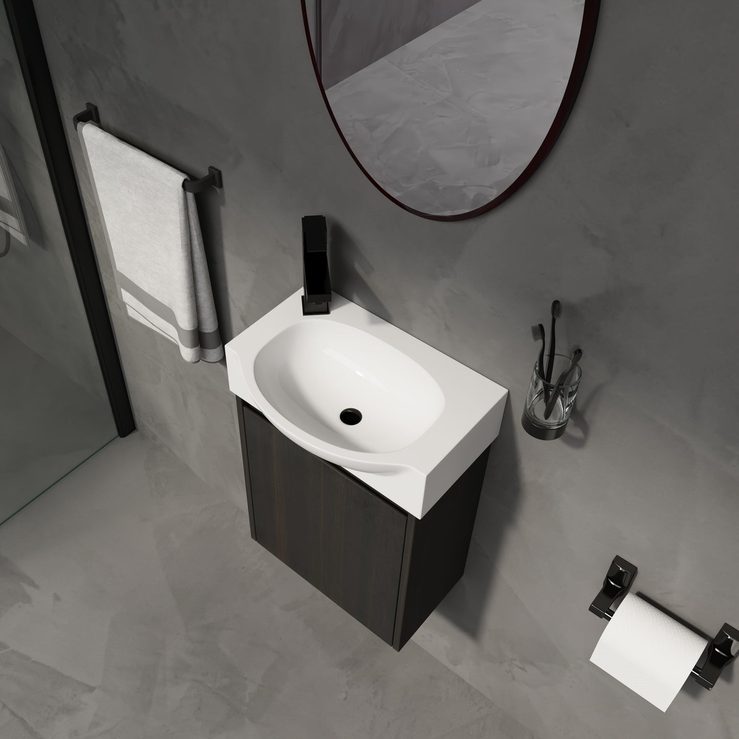 Modern 16" Bathroom Vanity Sink Combo With Ceramic Sink And Cabinet For Small Spaces - Black