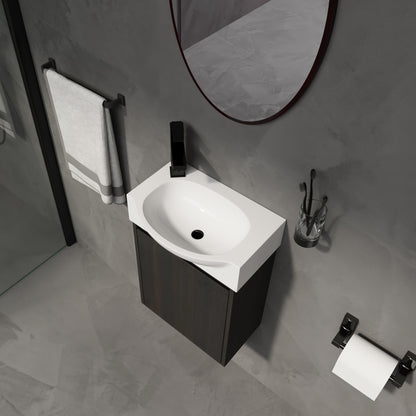 Modern 16" Bathroom Vanity Sink Combo With Ceramic Sink And Cabinet For Small Spaces - Black
