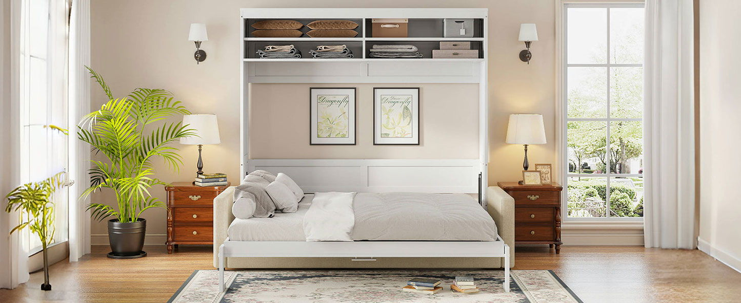 Queen Size Murphy Wall Bed With Sofa - White