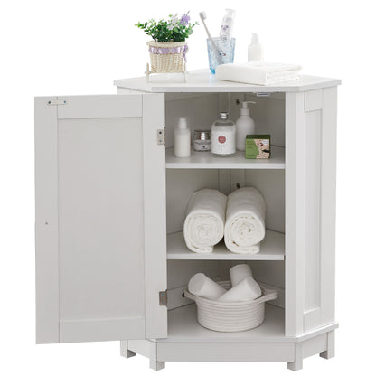 Bathroom Cabinet Triangle Corner Storage Cabinet With Adjustable Shelf Modern Style - White