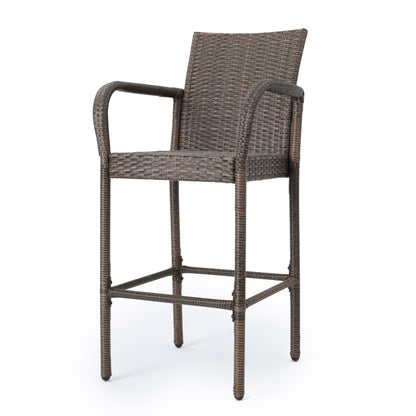Outdoor Wicker Barstool With Faux Rattan And Iron Frame - Mix Mocha