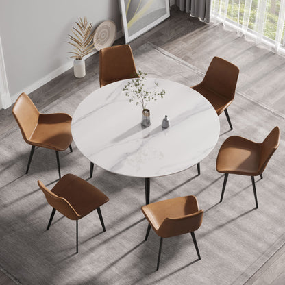 59.05" Modern Man-Made Stone Round Metal Dining Table-Position For 6 People - White / Black