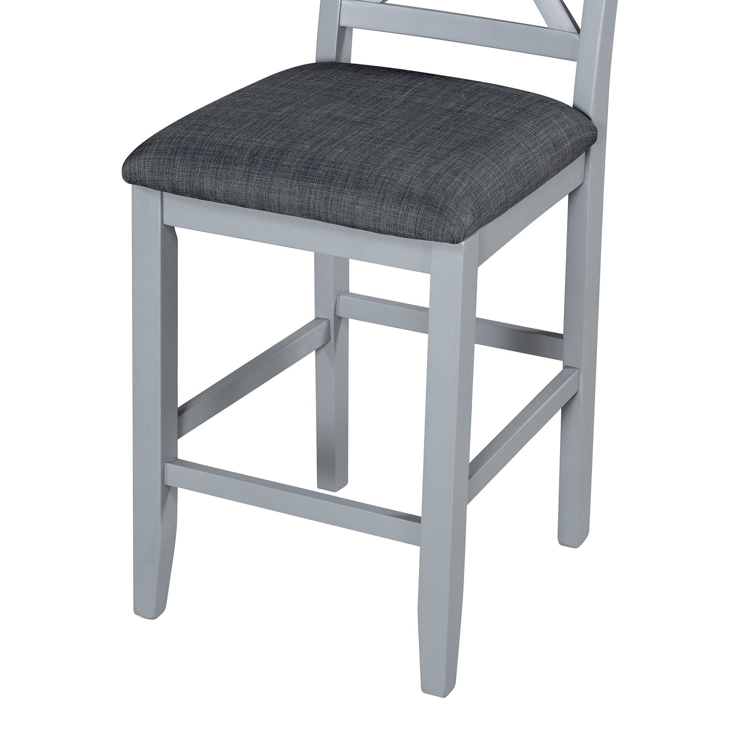 Solid Wood Farmhouse Counter Height Dining Table Set With 3 Tier Storage Shelves, Upholstered Dining Chairs For 4, 5 Piece - Gray