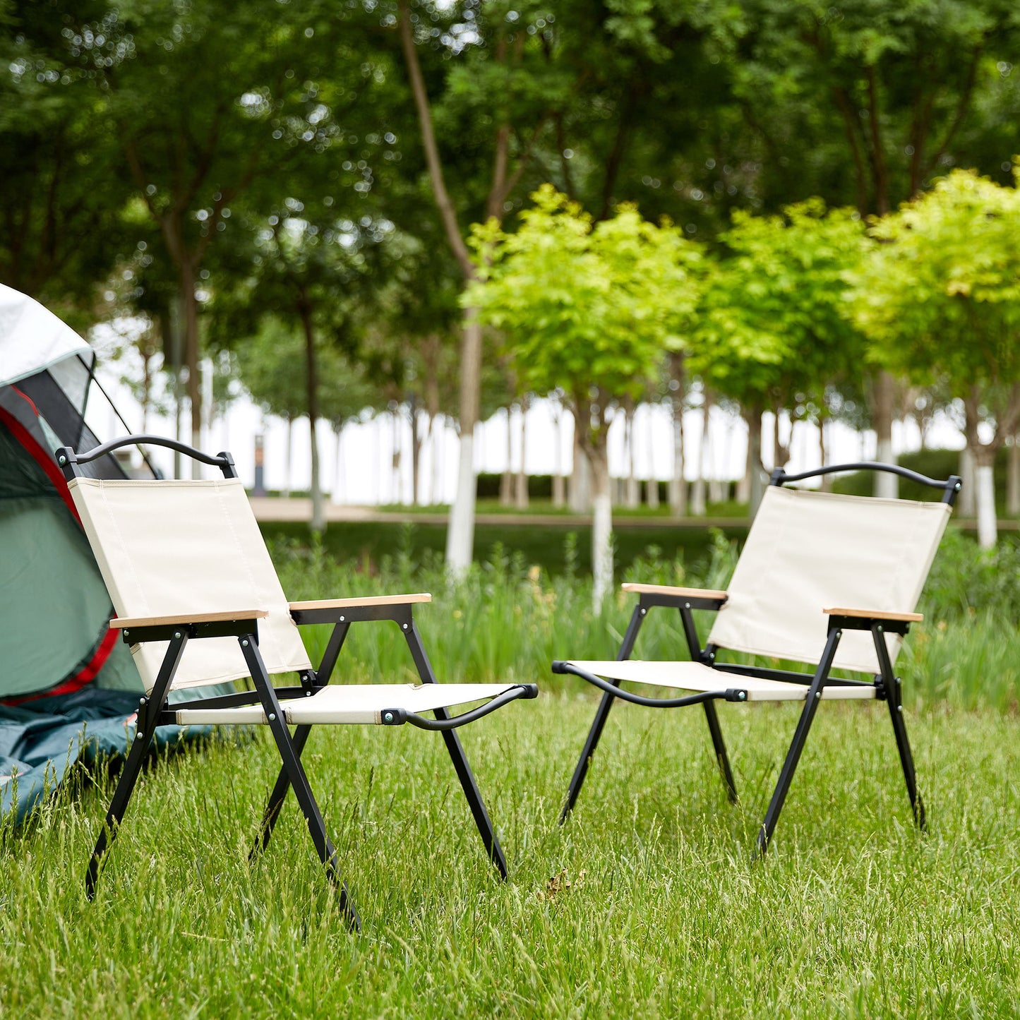 Folding Outdoor Chairs For Indoor, Outdoor Camping, Picnics, Beach, Backyard, Bbq, Party, Patio (Set of 2) - Beige